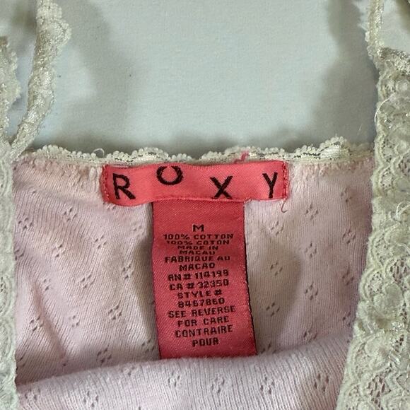 Roxy Vintage Y2K Eyelet Beaded Lace Slim Cami Preppy Tank Top - Pink Wms M - Picture 8 of 13